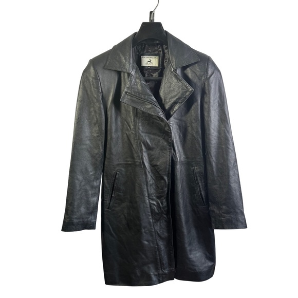 CREACIONES MALLORCA BLACK LEATHER LONG JACKET 42 WOMENS - Picture 2 of 11